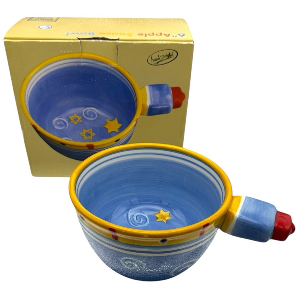 Apple Sauce Bowl 6” Bowel by Table Top Gallery Hand Painted Blue and Yellow